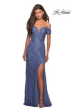 Picture of: Off The Shoulder Long Stretch Lace Prom Dress in Periwinkle, Style: 26998, Detail Picture 3
