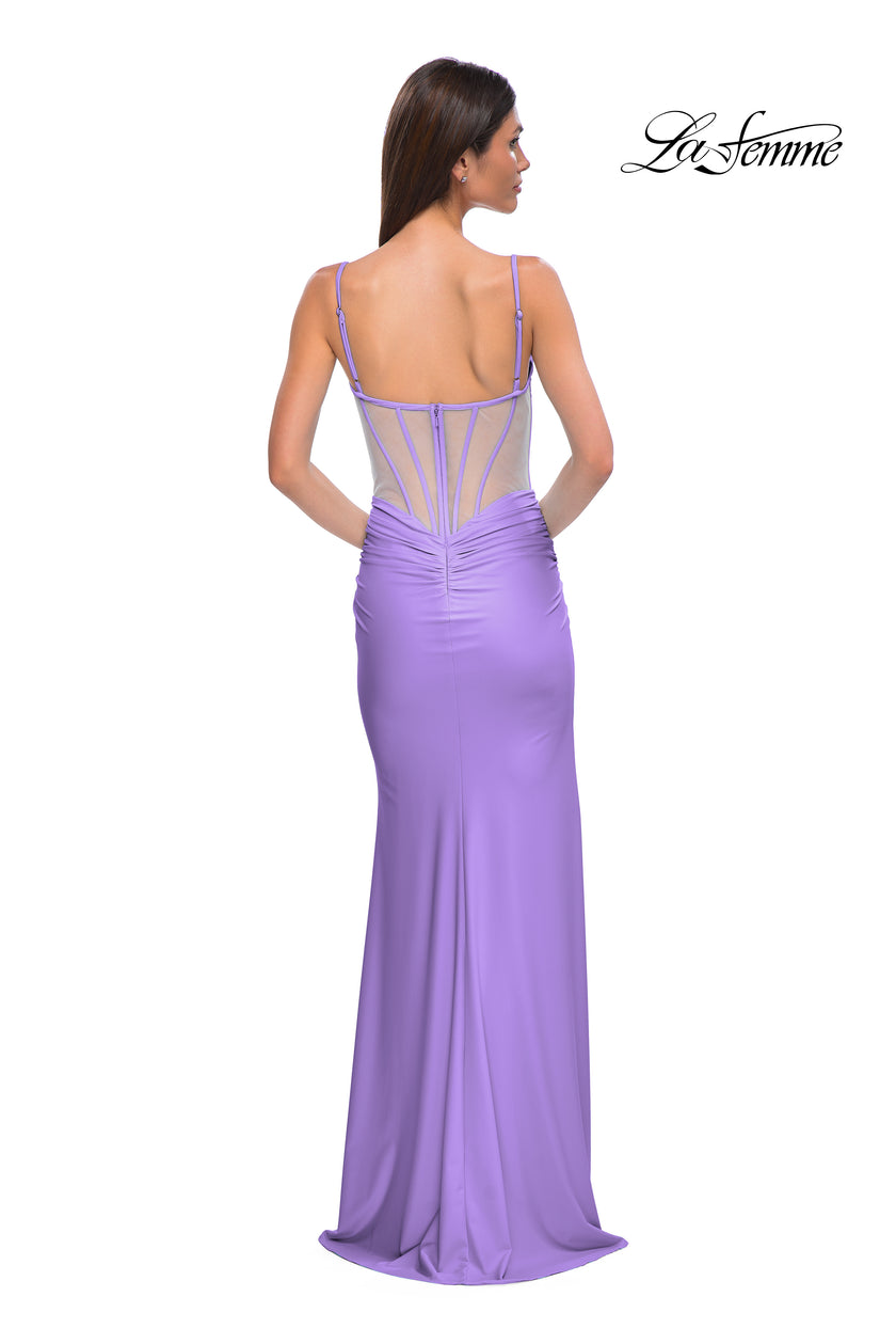 Picture of: Prom Dress with Corset Top and Sheer Illusion Back in Periwinkle , Style 32962, Detail Picture 6