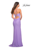 Picture of: Long Pastel Dress with Flattering Ruching and Slit in Periwinkle, Detail Picture 7