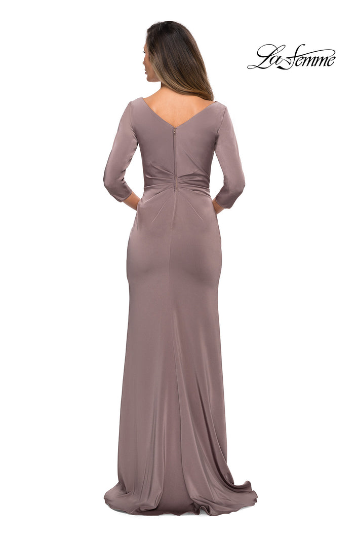 Picture of: Three Quarter Sleeve Jersey Dress with Ruching in Pewter, Style: 28197, Back Picture