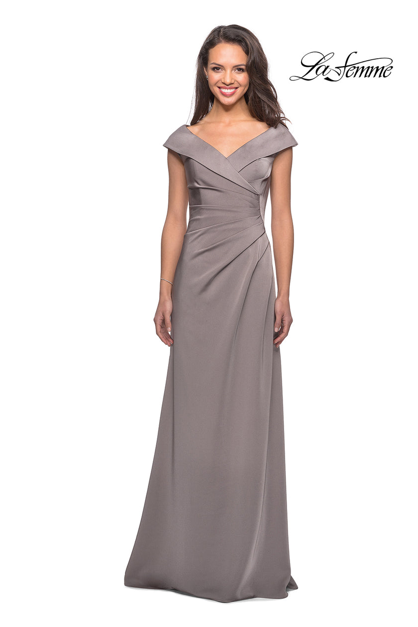 Picture of: Satin Floor Length Gown with Ruched Detailing in Pewter, Style: 26523, Detail Picture 4