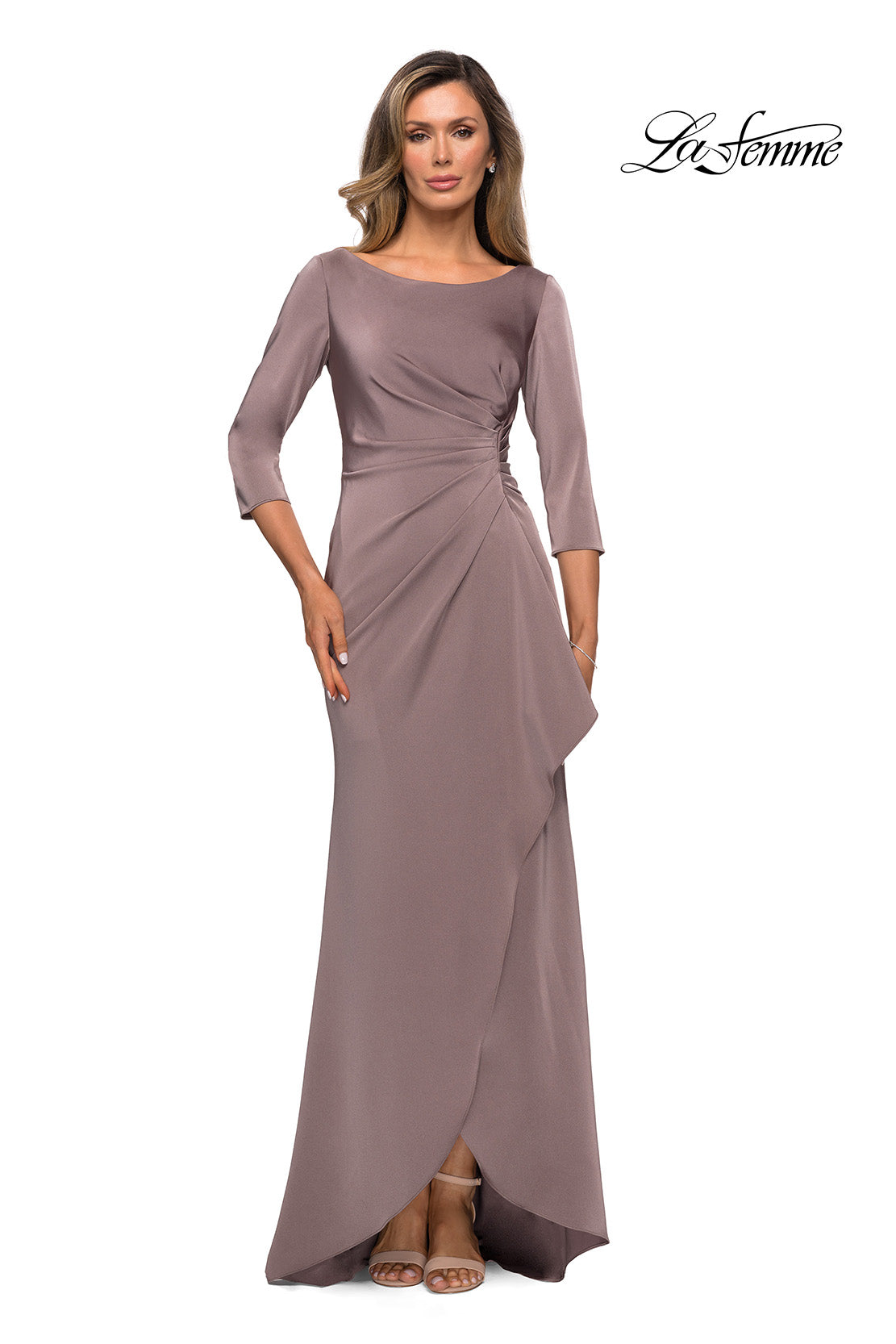 Picture of: Three Quarter Sleeve Jersey Dress with Ruching in Pewter, Style: 28197, Detail Picture 3