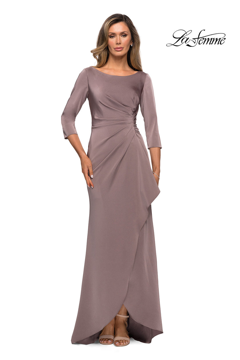 Picture of: Three Quarter Sleeve Jersey Dress with Ruching in Pewter, Style: 28197, Detail Picture 3