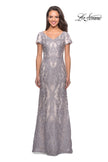 Picture of: Long Lace Dress with Short Sleeves and V-Neck in Pink Gray, Style: 26708, Main Picture