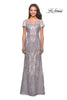 Picture of: Long Lace Dress with Short Sleeves and V-Neck in Pink Gray, Style: 26708, Main Picture