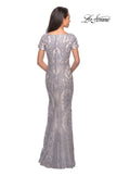 Picture of: Long Lace Dress with Short Sleeves and V-Neck in Pink Gray, Style: 26708, Back Picture