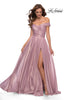 Picture of: Metallic Chiffon Gown with Off the Shoulder Top in Pink Metallic, Style 29172, Main Picture