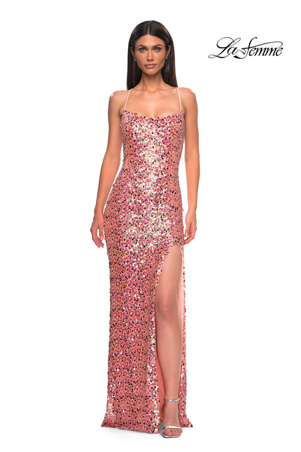 Picture of: Sequin Paillette Pink Prom Dress with Slit in Pink , Style 32550, Main Picture