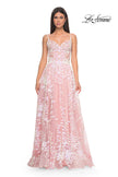 Picture of: Sequin Lace Print Tulle A-Line Prom Dress with Illusion Bodice in Pink, Style: 32223, Detail Picture 10
