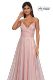 Picture of: Metallic Chiffon Prom Dress with Flowing Skirt and High Slit in Pink , Style: 33043, Detail Picture 11
