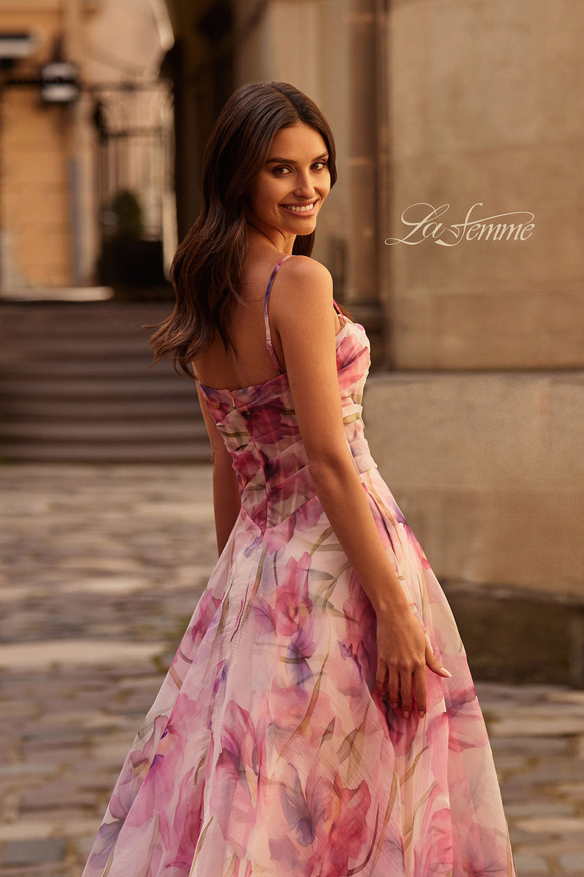 Picture of: Beautiful Floral Organza Print Dress with Slit in Pink , Style 32686, Detail Picture 2