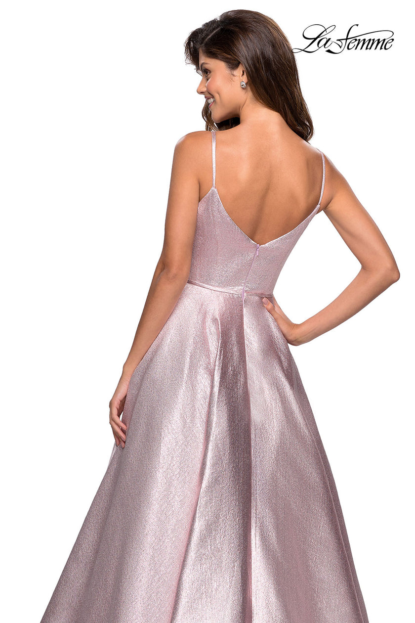 Picture of: Metallic Long Evening Gown with Plunging Neckline in Pink, Style: 27322, Detail Picture 3