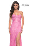 Picture of: Stretch Lace Dress with Bustier Bodice and Illusion Back in Pink, Style: 32298, Detail Picture 3