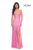 Picture of: Stretch Lace Dress with Bustier Bodice and Illusion Back in Pink, Style: 32298, Detail Picture 5