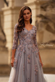 Picture of: Two Tone Tulle A-line Dress with Beaded Lace Applique in Pink Silver, Style: 32605, Detail Picture 1