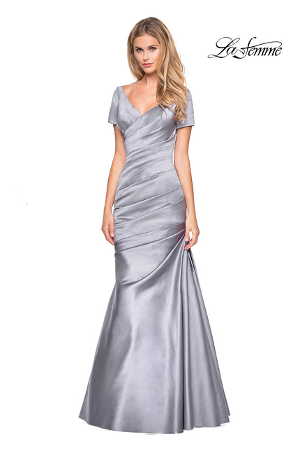 Picture of: Long Satin Gown with Elegant Ruching in Platinum, Style: 26947, Main Picture
