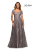 Picture of: A-line Dress with Lace Detail and Sheer Cap Sleeves in Platinum, Style: 28091, Main Picture