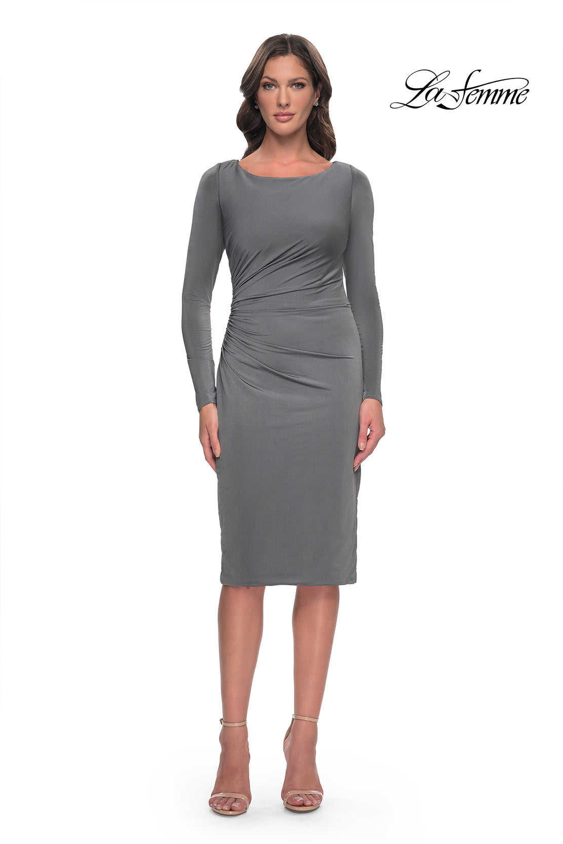 Picture of: Short Simple Jersey Dress with Flattering Ruching in Platinum, Style: 31015, Main Picture