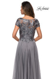Picture of: Short Sleeve Metallic Lace Evening Dress with Chiffon Skirt, Style: 27924, Detail Picture 10