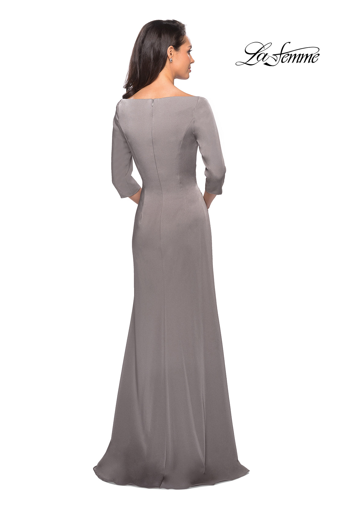 Picture of: Classic Long Dress with Three Quarter Sleeves in Platinum, Style: 25148, Back Picture