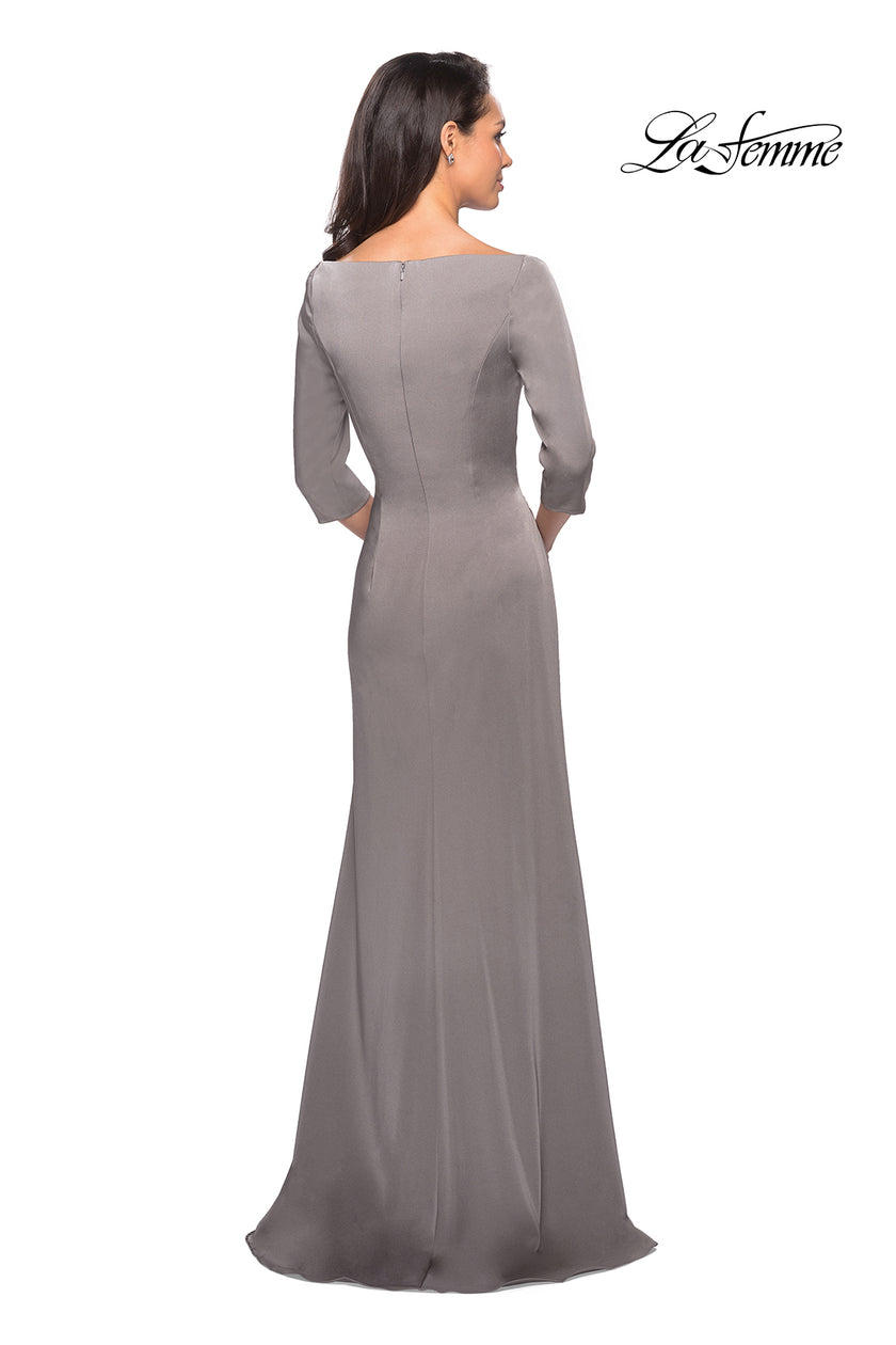 Picture of: Classic Long Dress with Three Quarter Sleeves in Platinum, Style: 25148, Back Picture