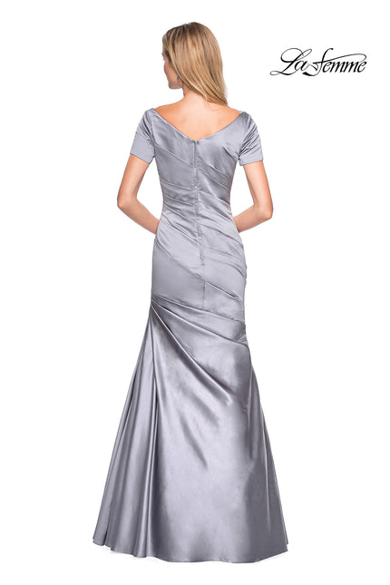 Picture of: Long Satin Gown with Elegant Ruching in Platinum, Style: 26947, Back Picture