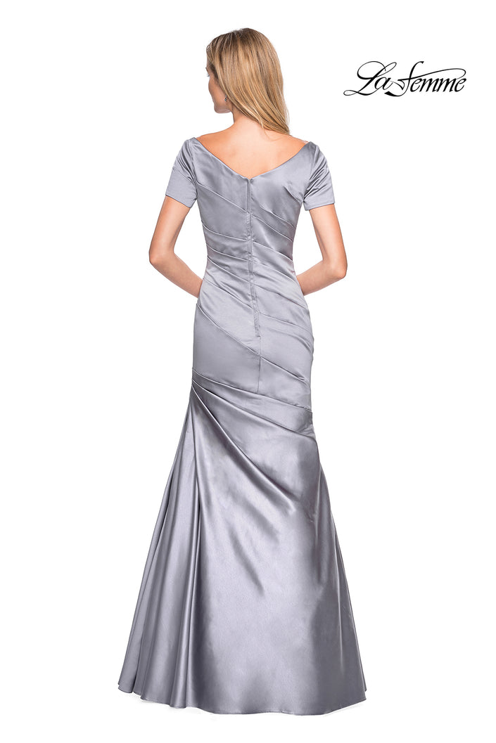 Picture of: Long Satin Gown with Elegant Ruching in Platinum, Style: 26947, Back Picture