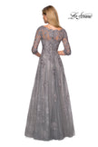 Picture of: Long Lace Gown with Sheer Sleeves and Pockets in Platinum, Style: 26959, Back Picture