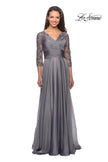 Picture of: Floor Length Chiffon Dress with Lace Sleeves in Platinum, Style: 27153, Detail Picture 1