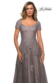 Picture of: A-line Dress with Lace Detail and Sheer Cap Sleeves in Platinum, Style: 28091, Detail Picture 1