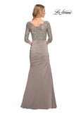 Picture of: Gathered Mermaid Satin Gown with Lace Top in Platinum, Style: 24926, Detail Picture 2