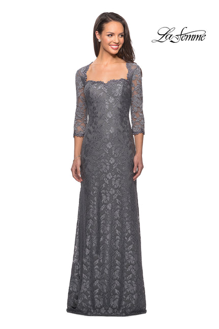 Picture of: Long Lace Gown with Sweetheart Neckline in Platinum, Style: 26427, Detail Picture 2