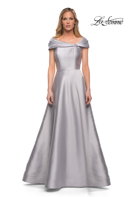 Picture of: Long A Line Off the Shoulder Gown with Pockets in Platinum, Detail Picture 2