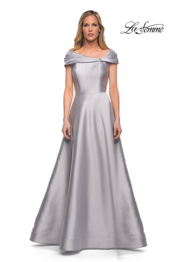 Picture of: Long A Line Off the Shoulder Gown with Pockets in Platinum, Detail Picture 2