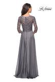 Picture of: Floor Length Chiffon Dress with Lace Sleeves in Platinum, Style: 27153, Detail Picture 2