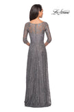 Picture of: Long Lace Dress with Empire Waist and 3/4 Sleeves in Platinum, Style: 27857, Detail Picture 2
