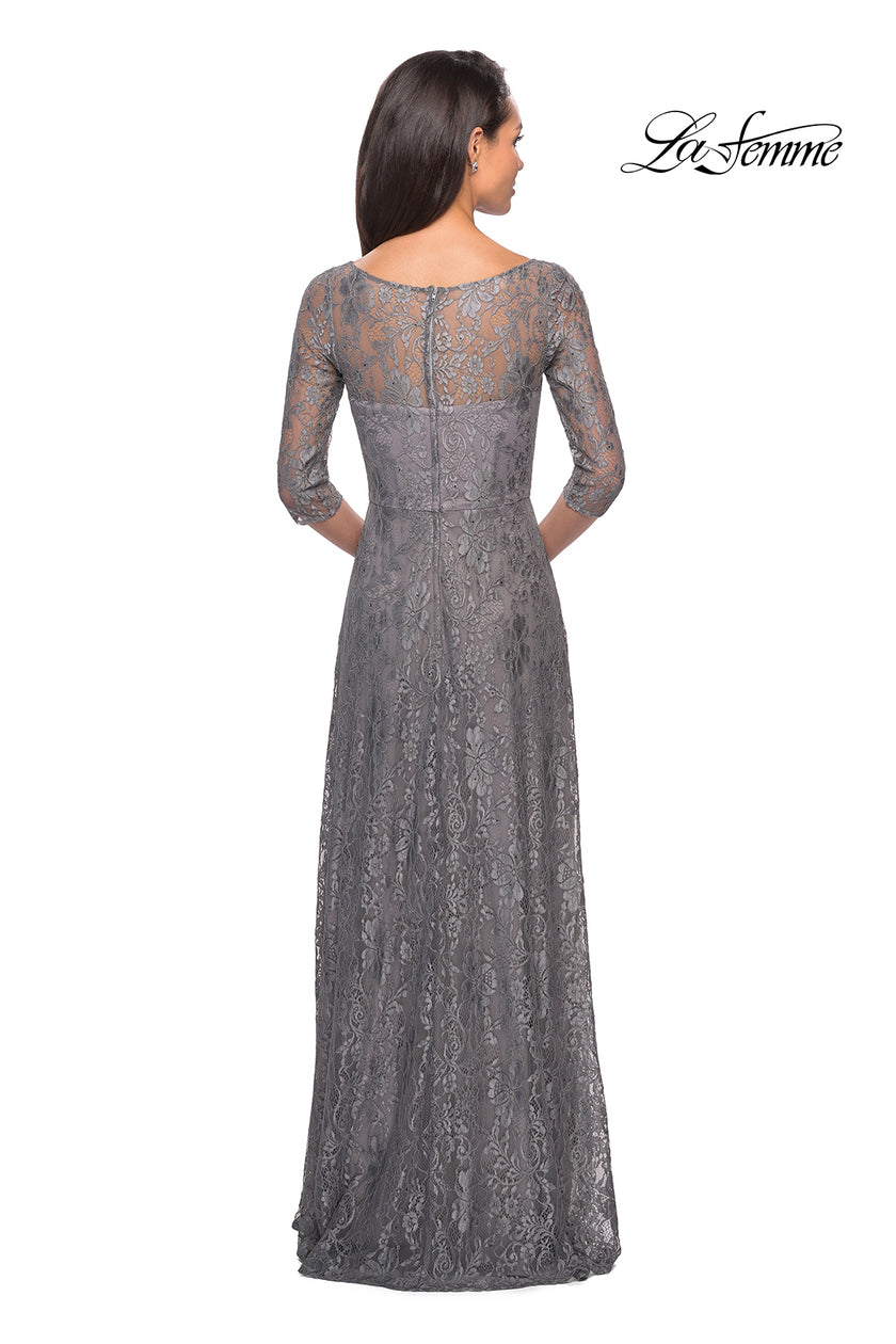 Picture of: Long Lace Dress with Empire Waist and 3/4 Sleeves in Platinum, Style: 27857, Detail Picture 2