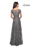 Picture of: Floor Length Short Sleeve Lace Gown in Platinum, Style: 26582, Detail Picture 3