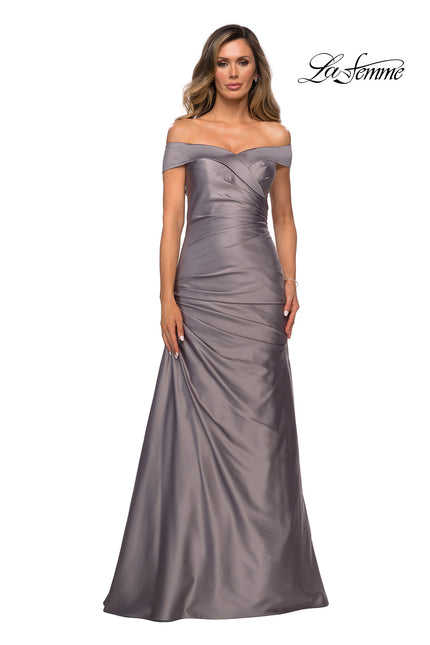 Picture of: Off the Shoulder Satin Evening Dress with Pleating, Style: 28103, Detail Picture 5