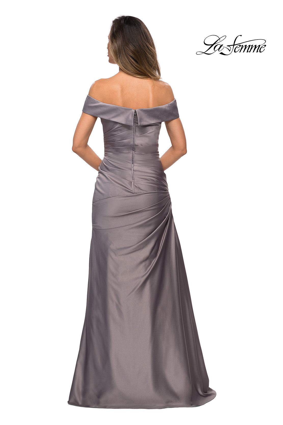 Picture of: Off the Shoulder Satin Evening Dress with Pleating, Style: 28103, Detail Picture 7