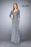 Picture of: Crepe Chiffon Gown with Lace Sweetheart Neckline in Platinum, Style: 24857, Detail Picture 1