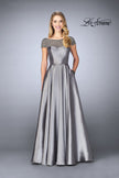 Picture of: A-line Mikado Gown with Sheer Beaded Top in Platinum, Style: 24883, Detail Picture 1