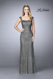 Picture of: Lace Evening Gown with Thick Straps and Beading in Platinum, Style: 24891, Detail Picture 2
