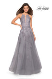 Picture of: Tulle Prom Dress with Lace Bodice and Strappy Back in Platinum, Style: 27143, Detail Picture 1
