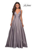 Picture of: Long Mikado Ball Gown with V Front and Back in Platinum, Style: 27202, Detail Picture 2