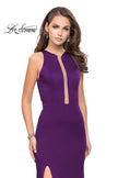Picture of: High Neck Satin Gown with Leg Slit and Strappy Back in Plum, Style: 25962, Detail Picture 2