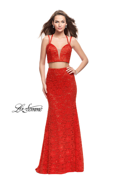 Picture of: Two Piece Mermaid Dress with Beading and Lace in Poppy Red, Style: 25771, Main Picture