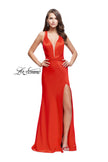 Picture of: Halter Top Prom Dress with Deep V Neckline and Slit in Poppy Red, Style: 25904, Detail Picture 3