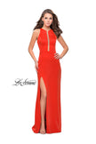 Picture of: High Neck Satin Gown with Leg Slit and Strappy Back in Poppy Red, Style: 25962, Detail Picture 6
