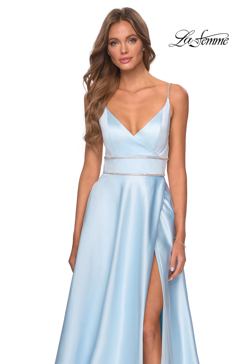Picture of: A-line Gown with Double Rhinestone Belt Detail in Powder Blue, Style: 28385, Detail Picture 8